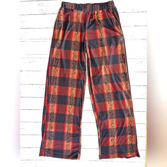 Crazy Train Western Buffalo Plaid W/ Tooled Leather Look Lounge Pants W/ Pockets - Picture 4 of 12